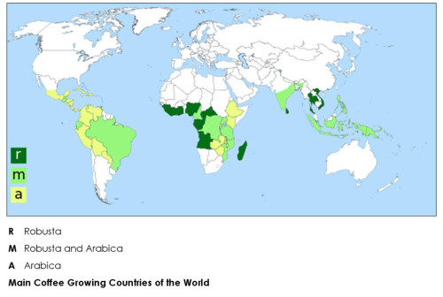 Types of Coffee Countries Map